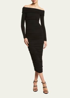 Ruched Off-the-Shoulder Midi Dress