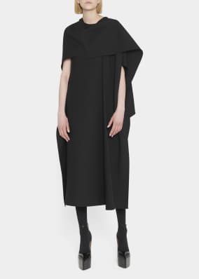 Shawl-Neck Crepe Midi Dress