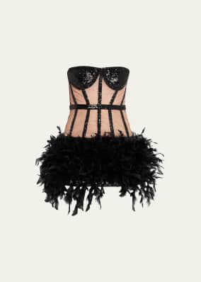 Chloe Sequin Feather-Trim Mini Dress