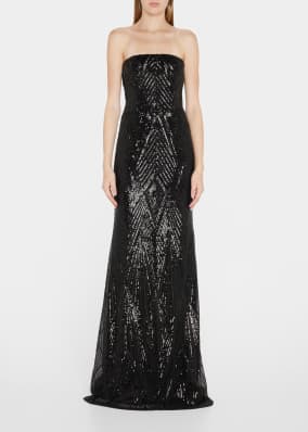 Sequin-Embellished Strapless Column Gown