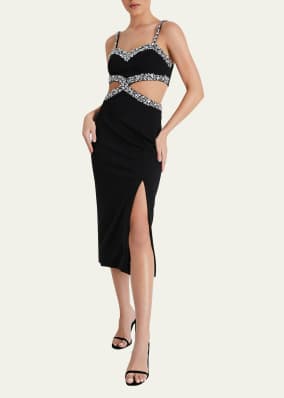 Hand-Beaded Cut-Out Midi Dres