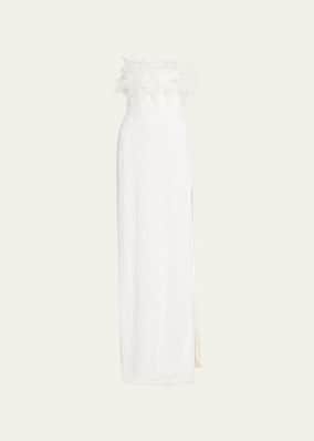 Dolly Strapless Sequin Feather Maxi Dress