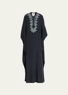 Valentina Bead-Embroidered Lace-Up Silk Kaftan Dress