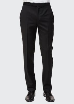 Men's Satin-Taped Formal Wool Trousers