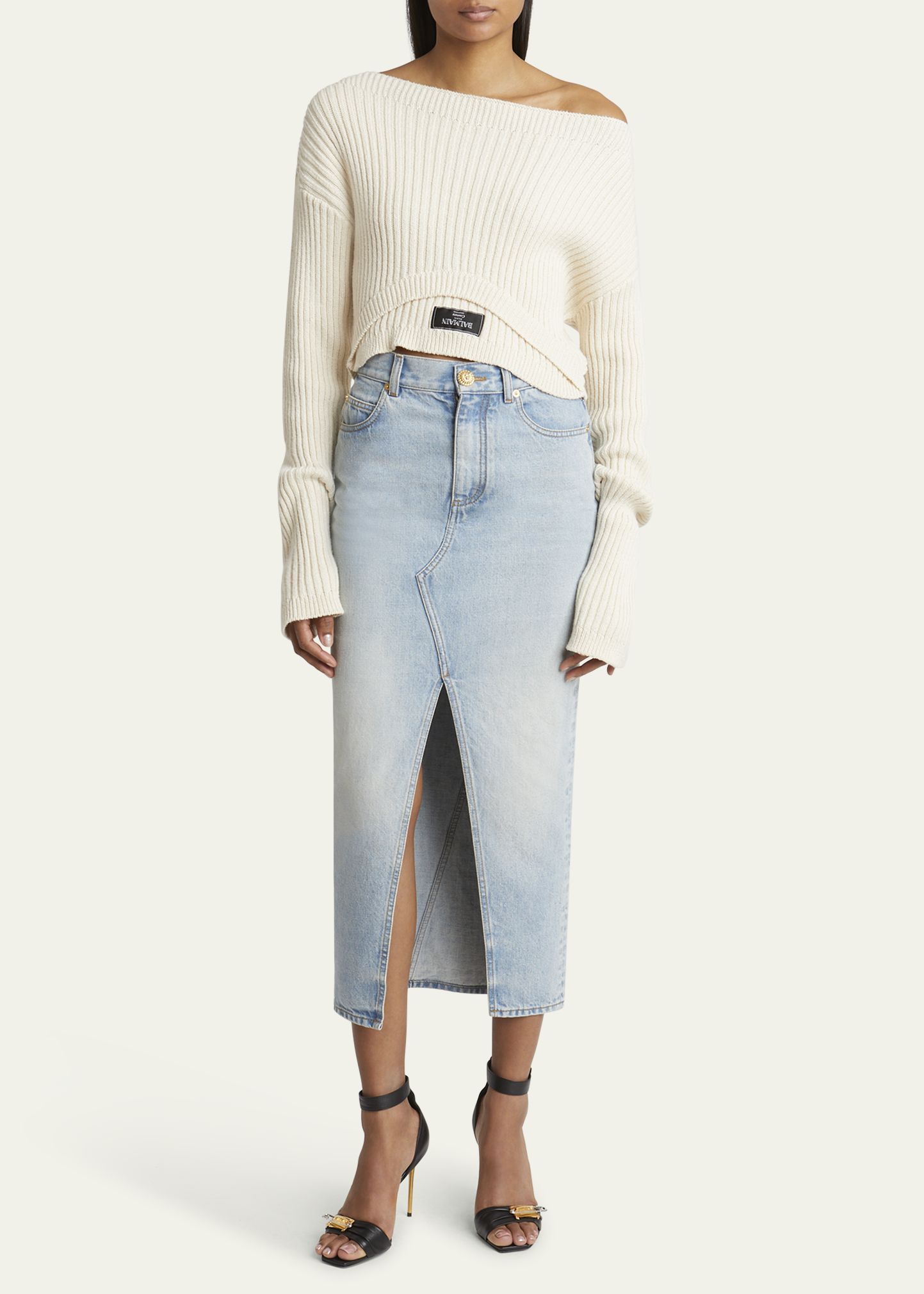 Upside Down Boat Neck Rib Cashmere Cropped Sweater Clothing