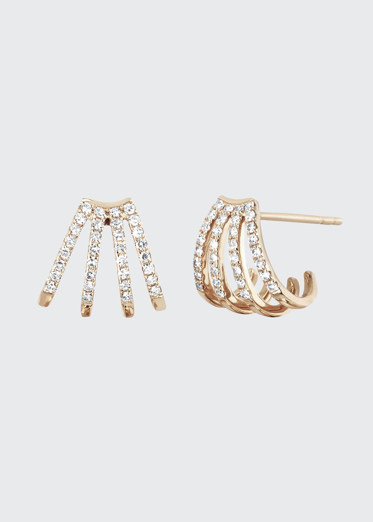 14K Gold Multi-Row Huggie Earrings with Diamonds