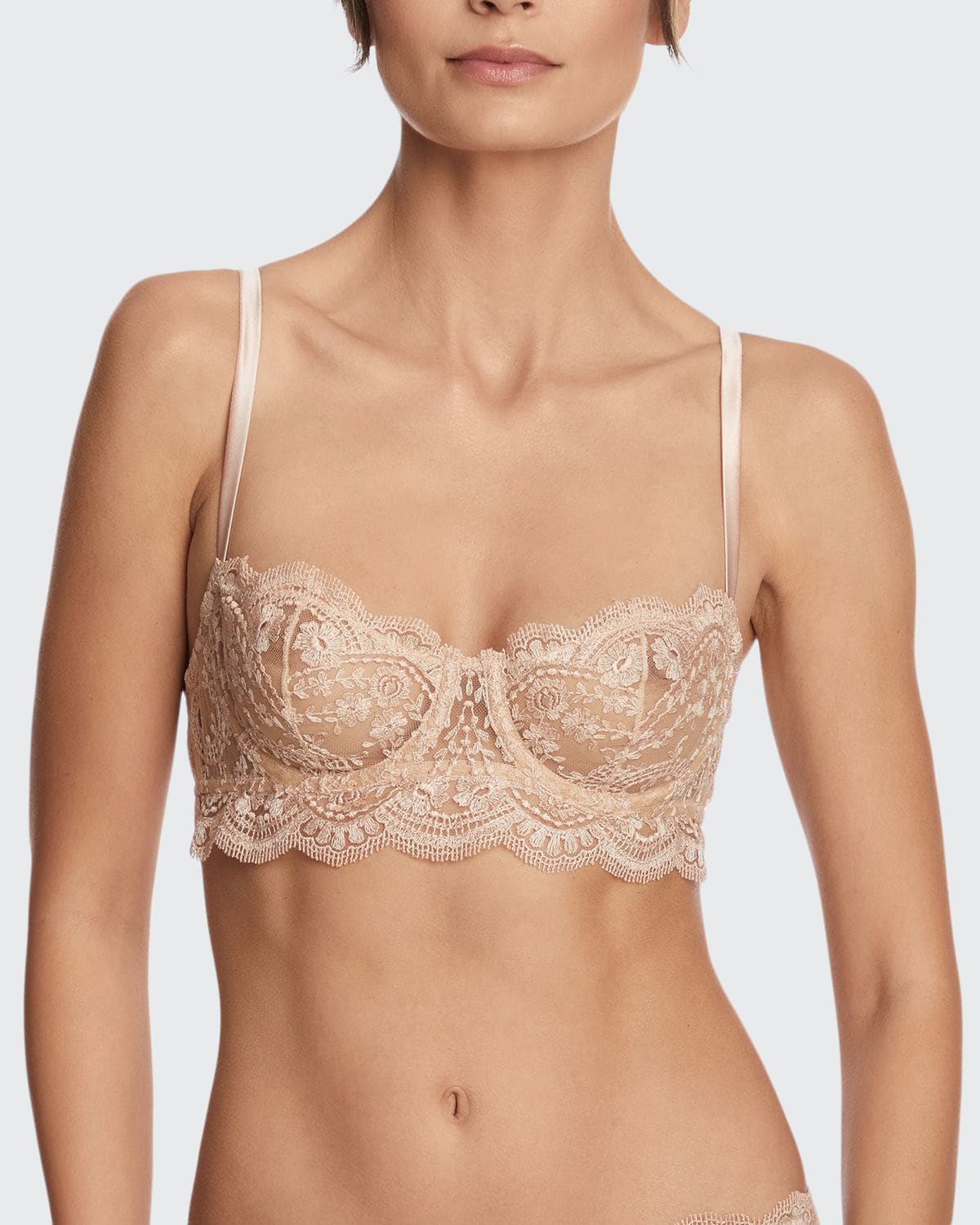 Embroidered Tulle Underwire Balconette Bra