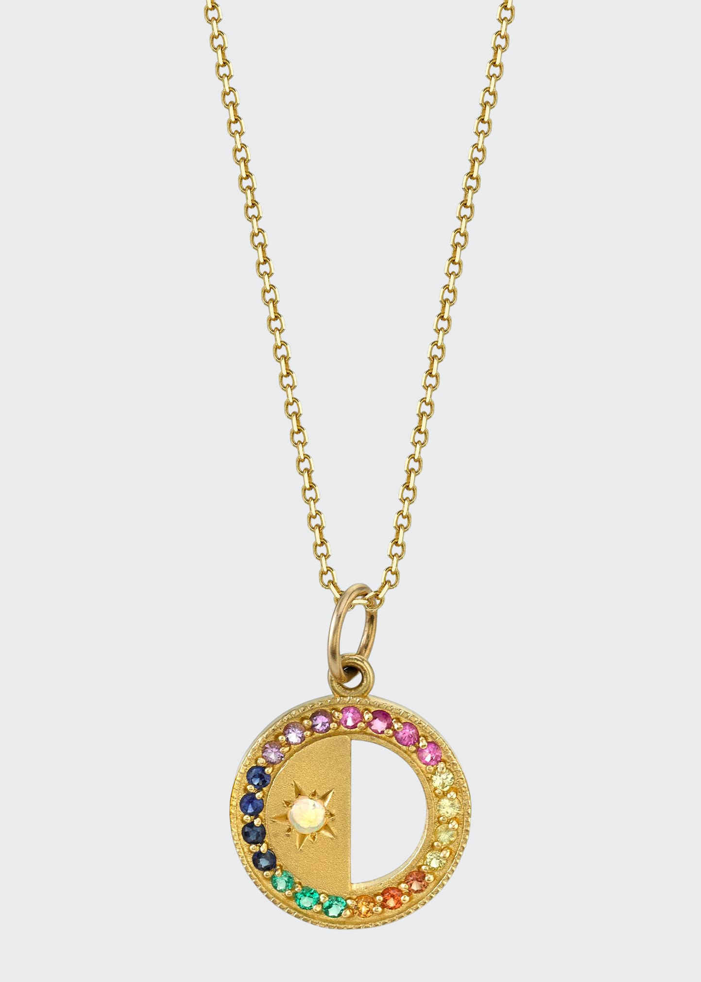 Andrea Fohrman Half Moon Phase Multi-Sapphire Disc Necklace