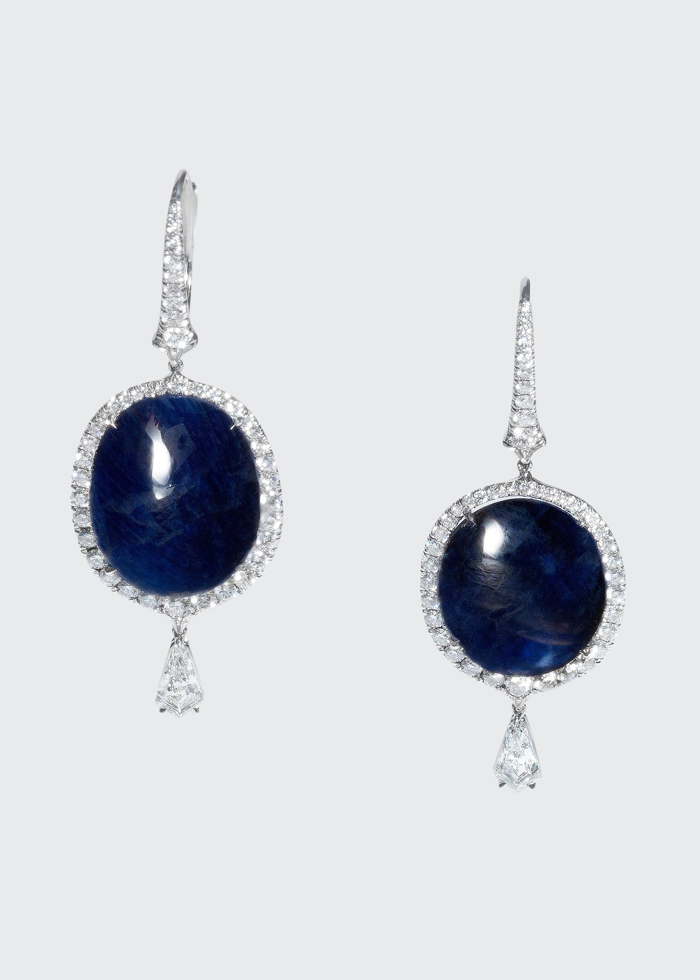 Bayco Cabochon Natural Burma Sapphire Drop Earrings with Diamonds