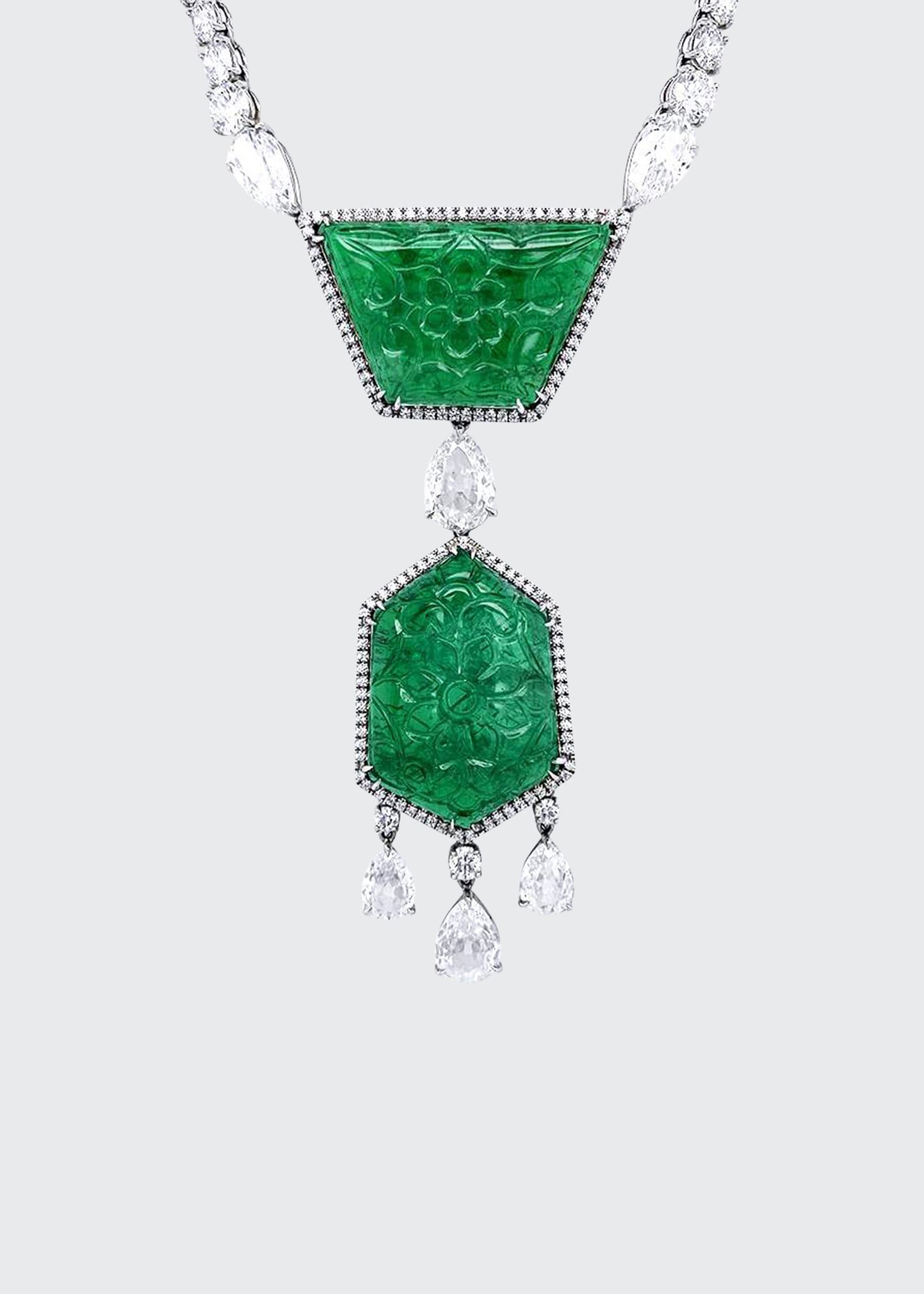 Bayco Carved Zambian Emerald and Diamond Necklace