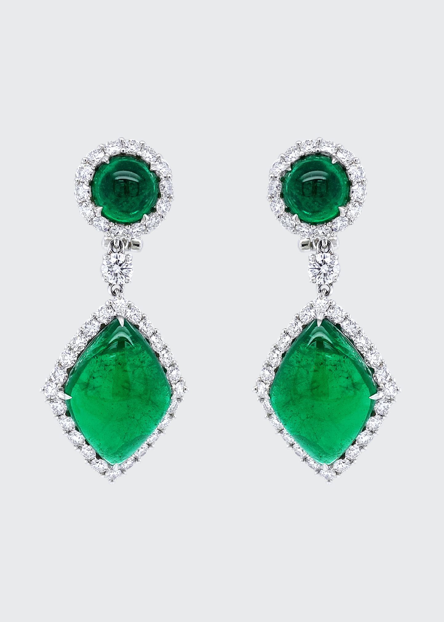 Bayco Cabochon Zambian Emerald Drop Earrings with Diamonds
