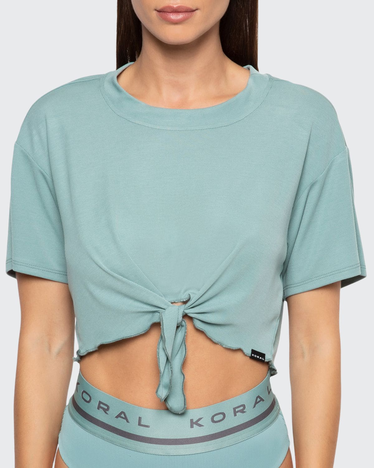 CRYSTAL CROPPED TIE-FRONT TEE