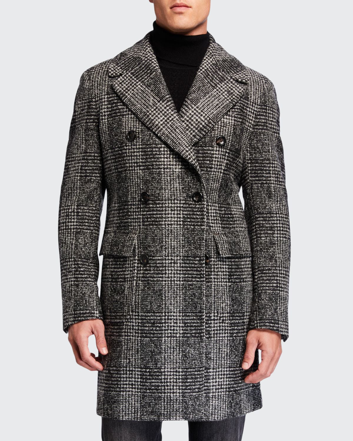 Men's Plaid Wool Pea Coat