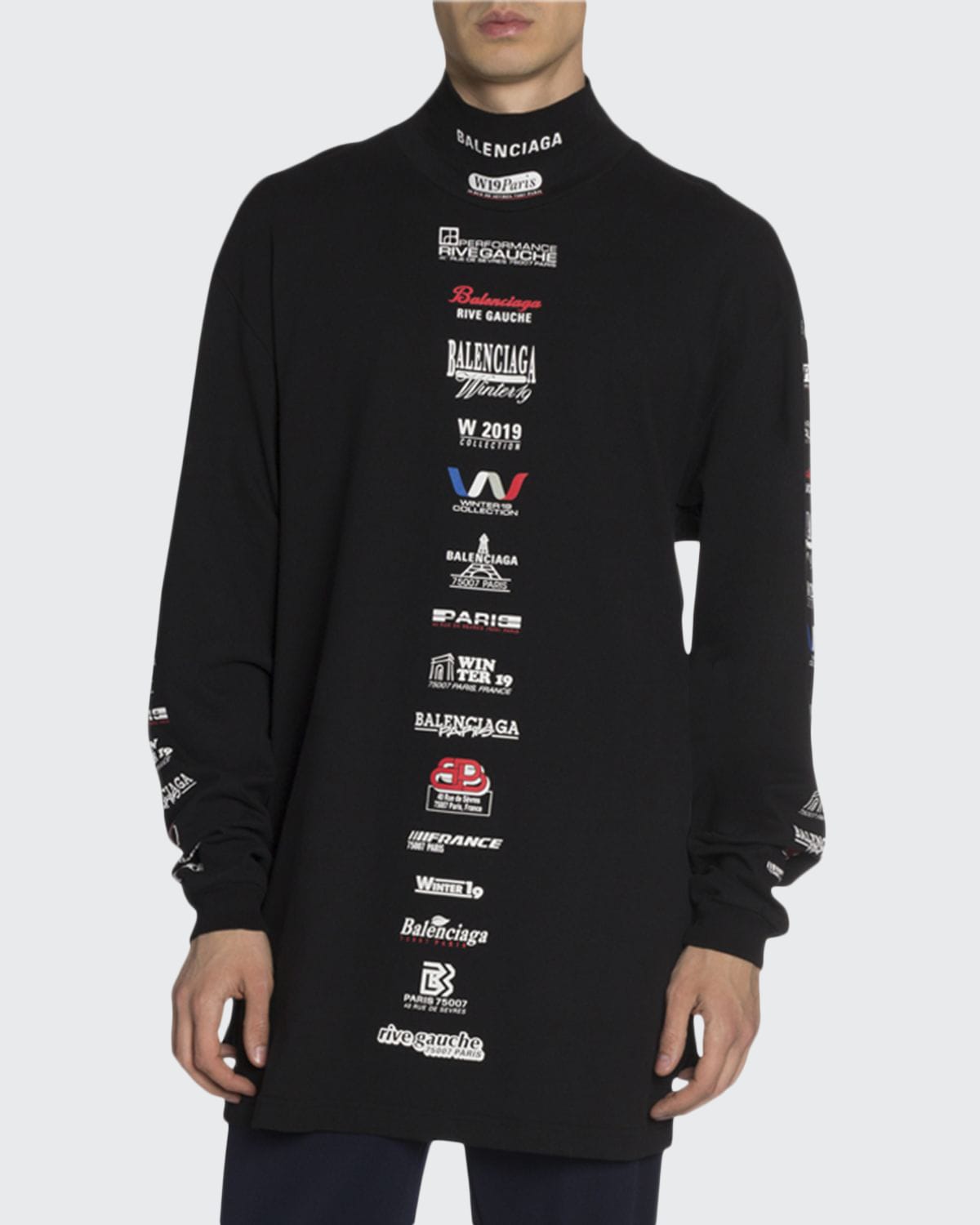 Men's Mock-Neck Jersey T-Shirt with Multi-Logo Stripes