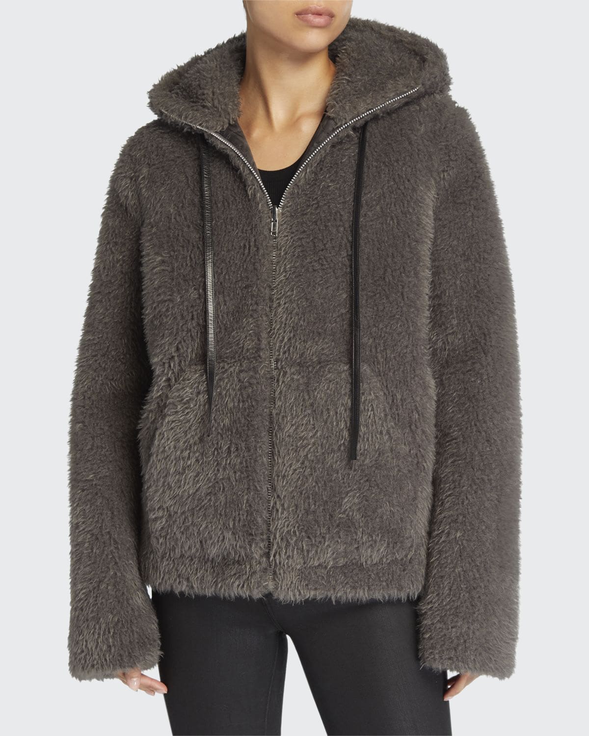 Helmut Lang Shaggy Faux Fur Bomber Jacket