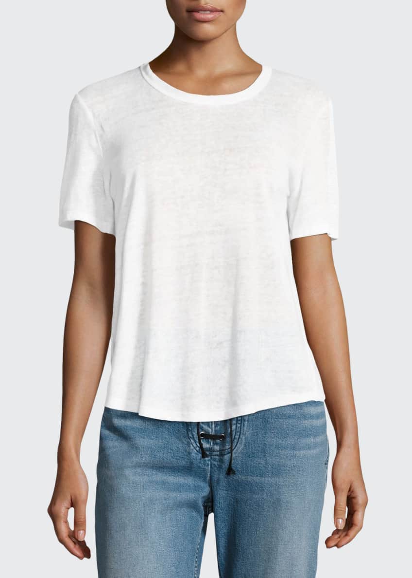 A.L.C. Alber Lace-Back Linen Tee, White Image 1 of 2