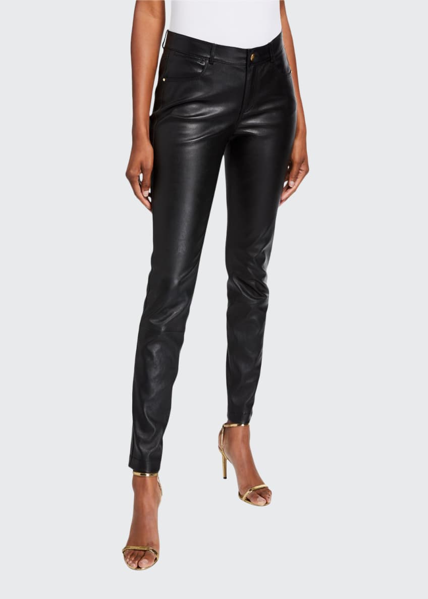 Lafayette 148 New York Mercer Mid-Rise Leather Skinny Jeans Image 1 of 5