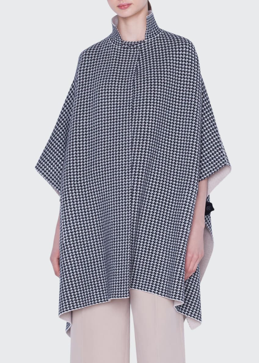 Akris Reversible Cashmere Houndstooth-Jacquard Cape Image 1 of 7