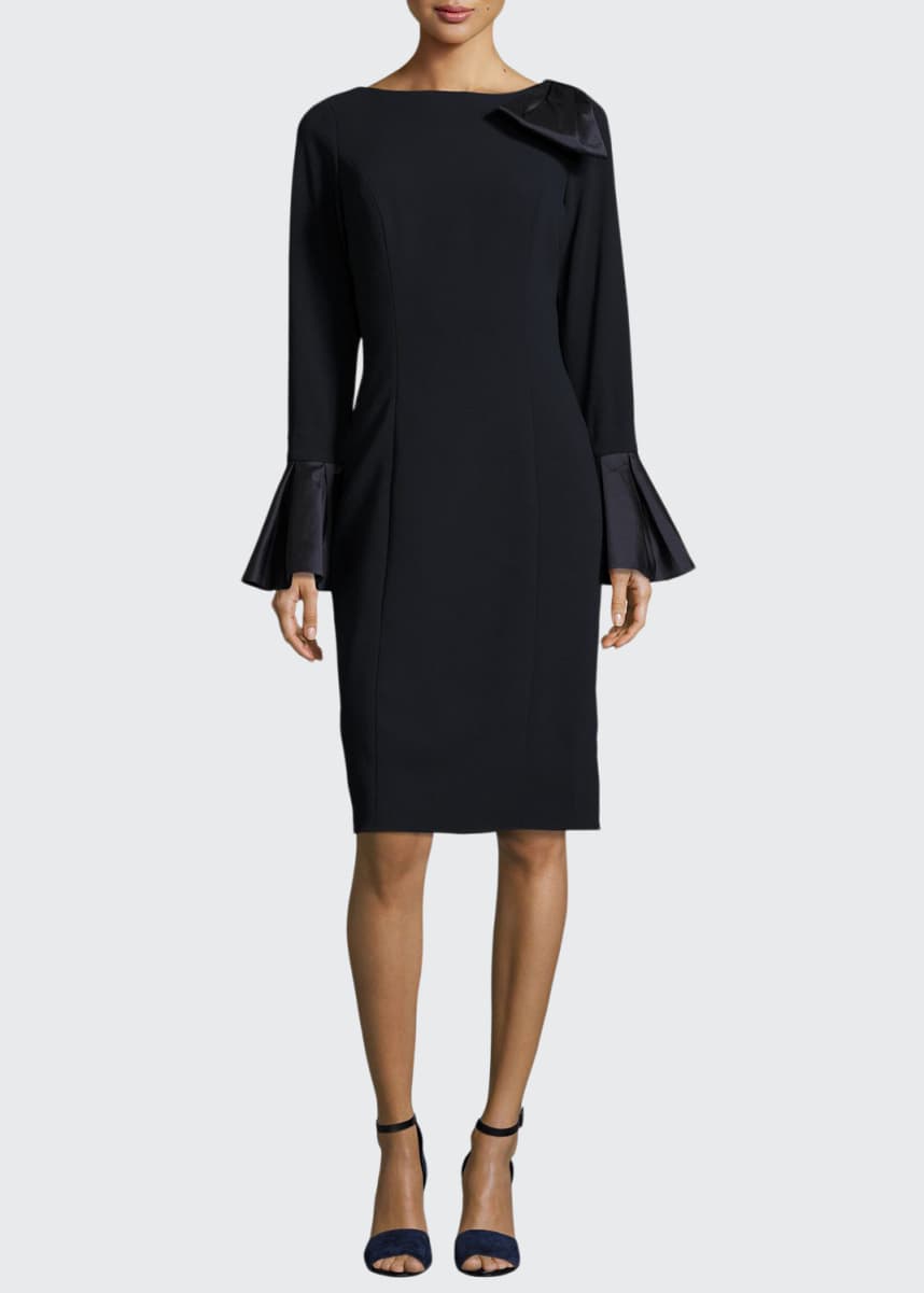 teri jon bow neck sheath dress