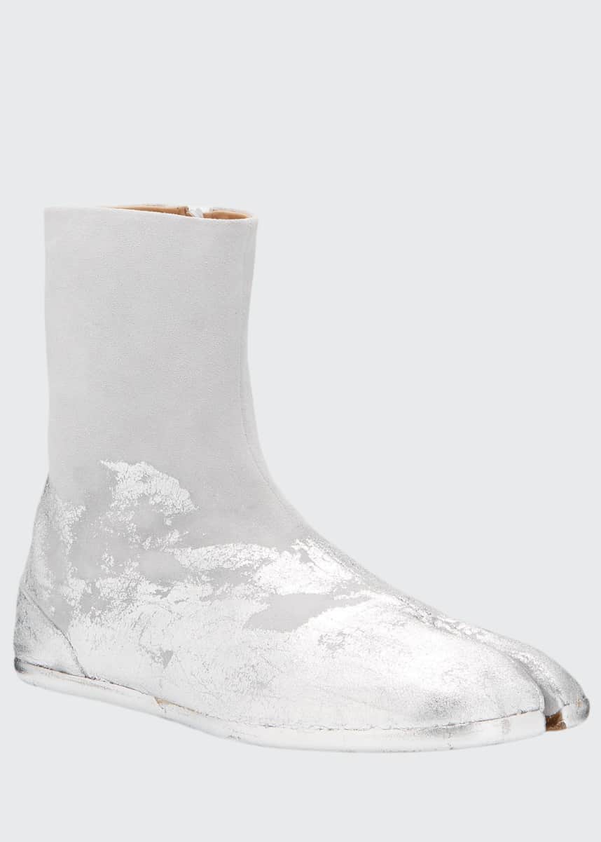 maison martin margiela red & silver high top trainers