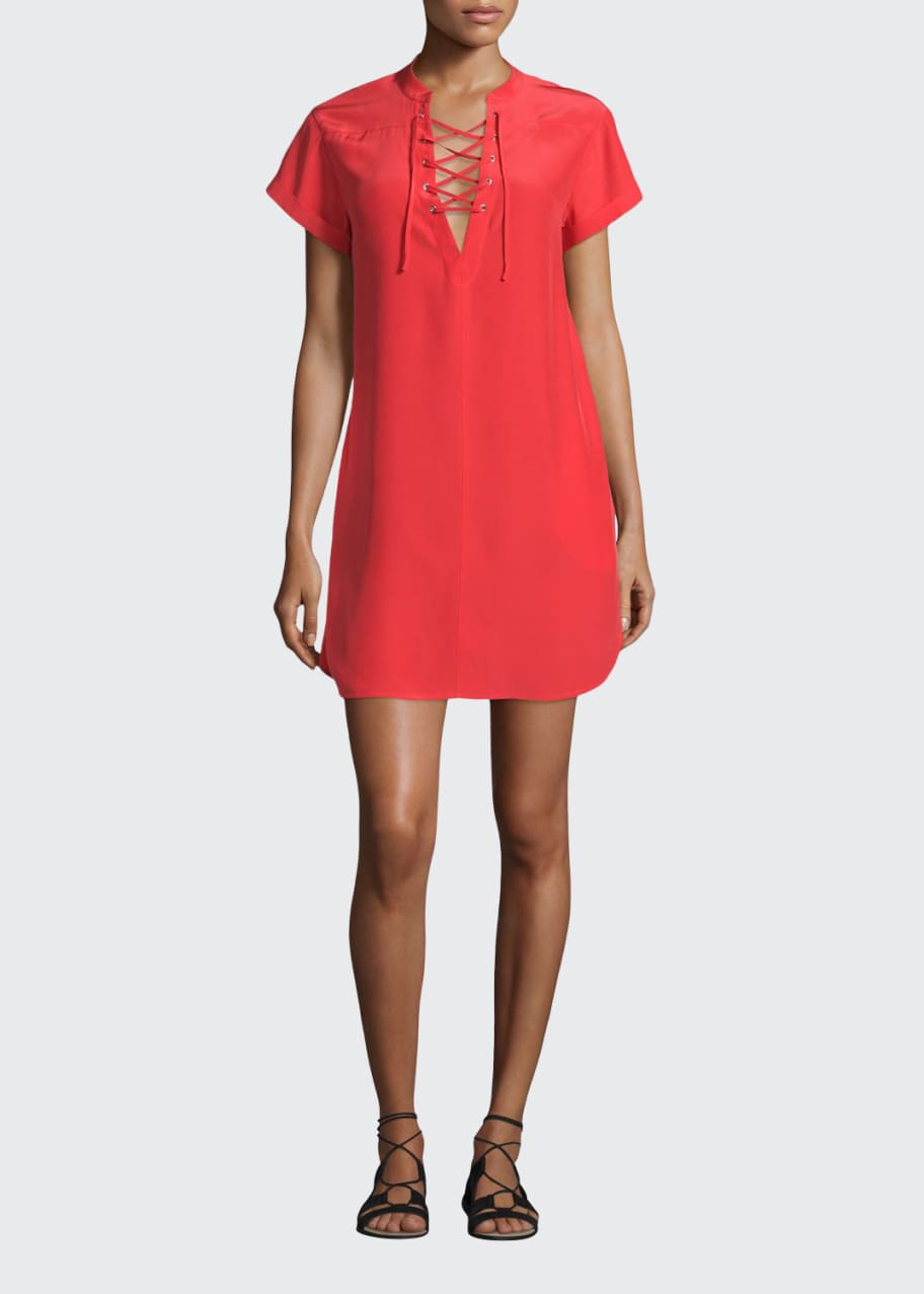 FRAME Le Lace Up Silk Shift Dress Blood Orange Bergdorf Goodman