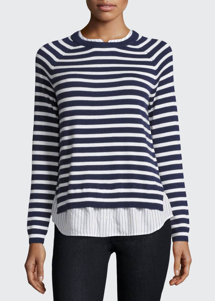 Joie Zaan Striped Sweater Shirt Combo Top Dark Navy Natural