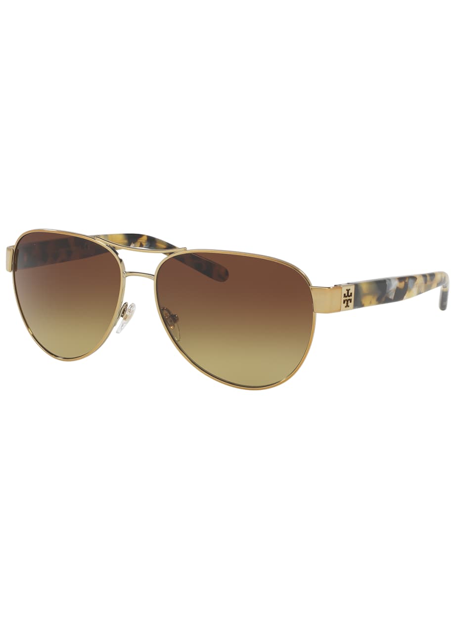 Image 1 of 1: Gradient Contrast-Arm Aviator Sunglasses, Tortoise/Gold