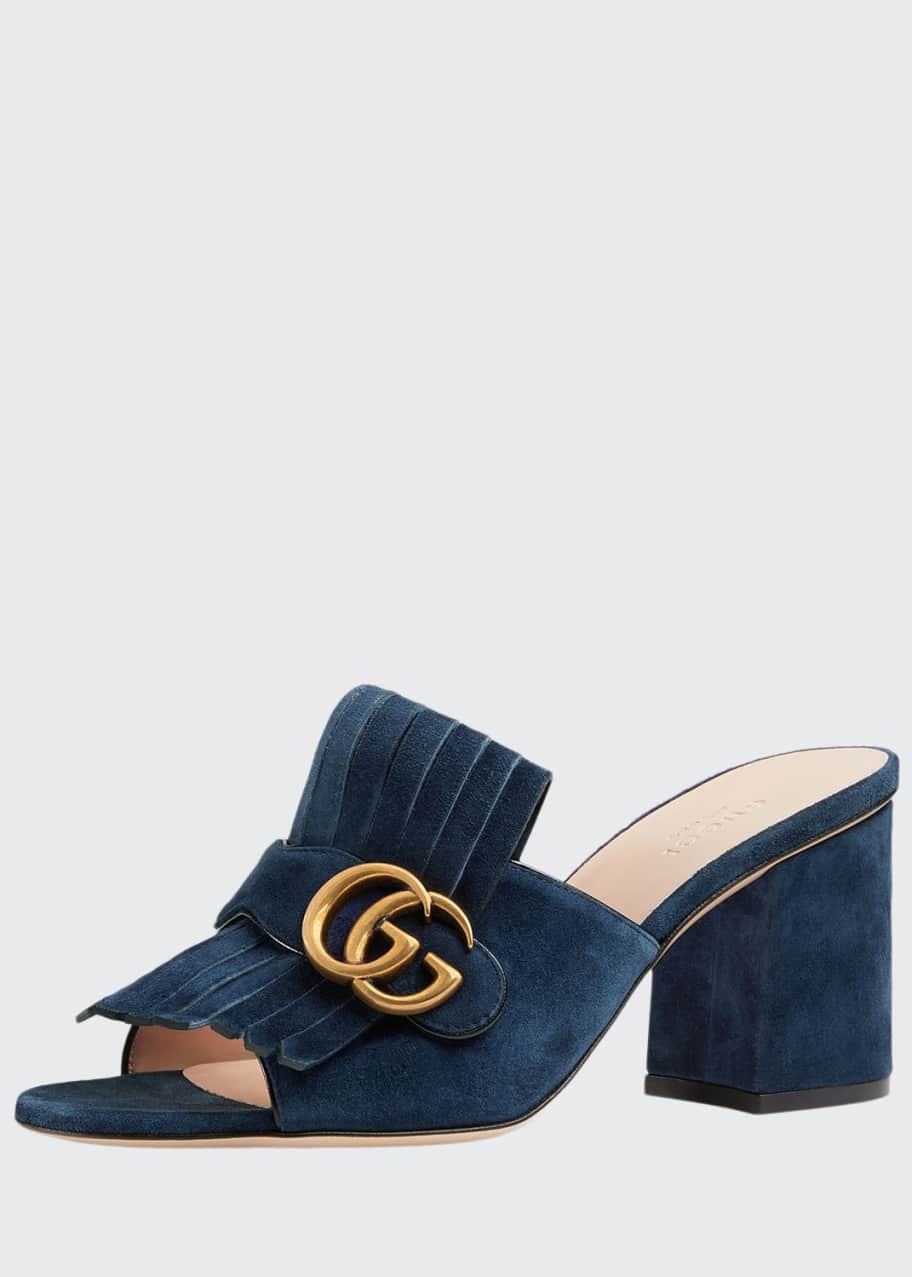 Gucci Marmont Suede Fringe Slide Sandals - Bergdorf Goodman