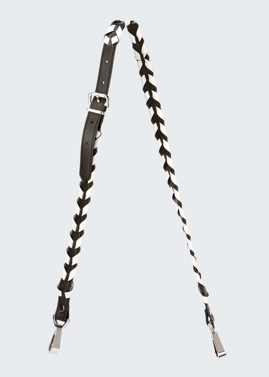 Image 1 of 1: Whipstitched Leather Strap for Handbag, Black/White