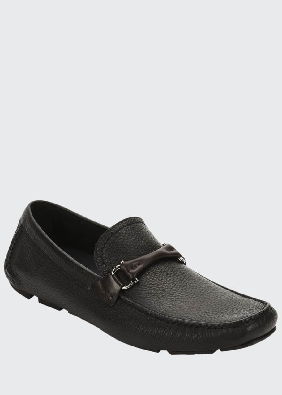 Men s Textured Calfskin Gancini Driver Black Brown
