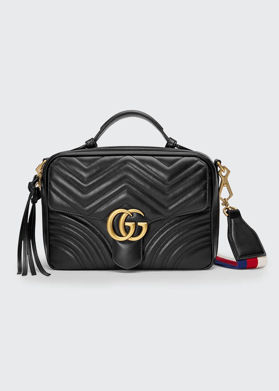 Image 1 of 1: GG Marmont Small Chevron Quilted Leather Top-Handle Camera Bag with Web Strap