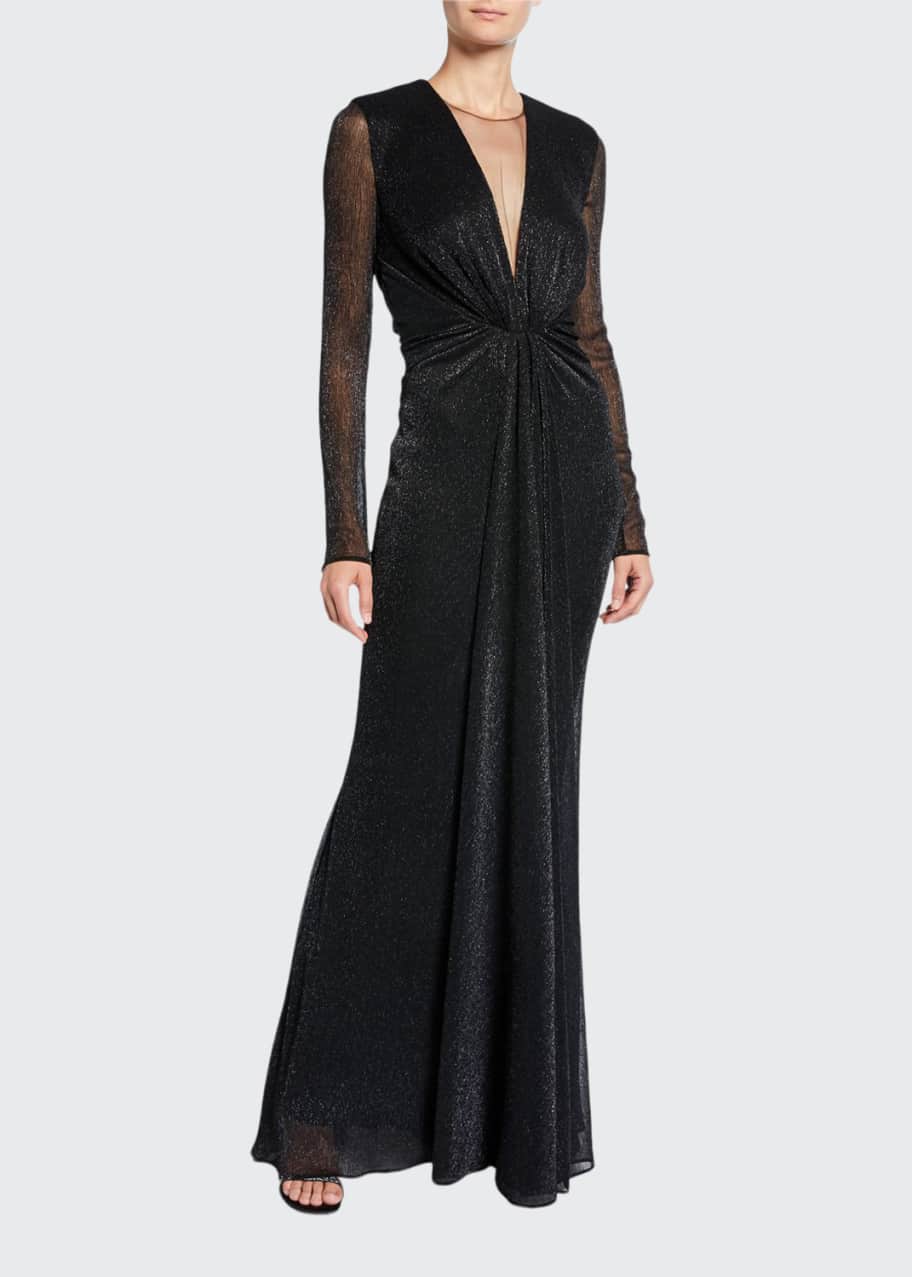 Image 1 of 1: Nominee Deep-V Long-Sleeve Gown