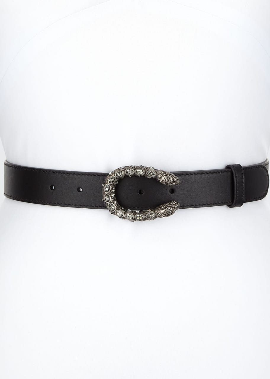 Leather Belt with Crystal Dionysus Buckle