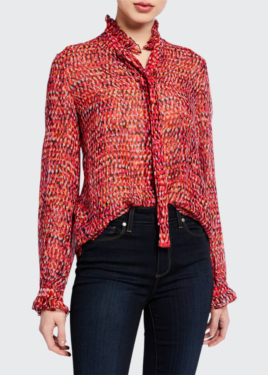 Image 1 of 1: Emile Silky Floral-Print Button-Front Top