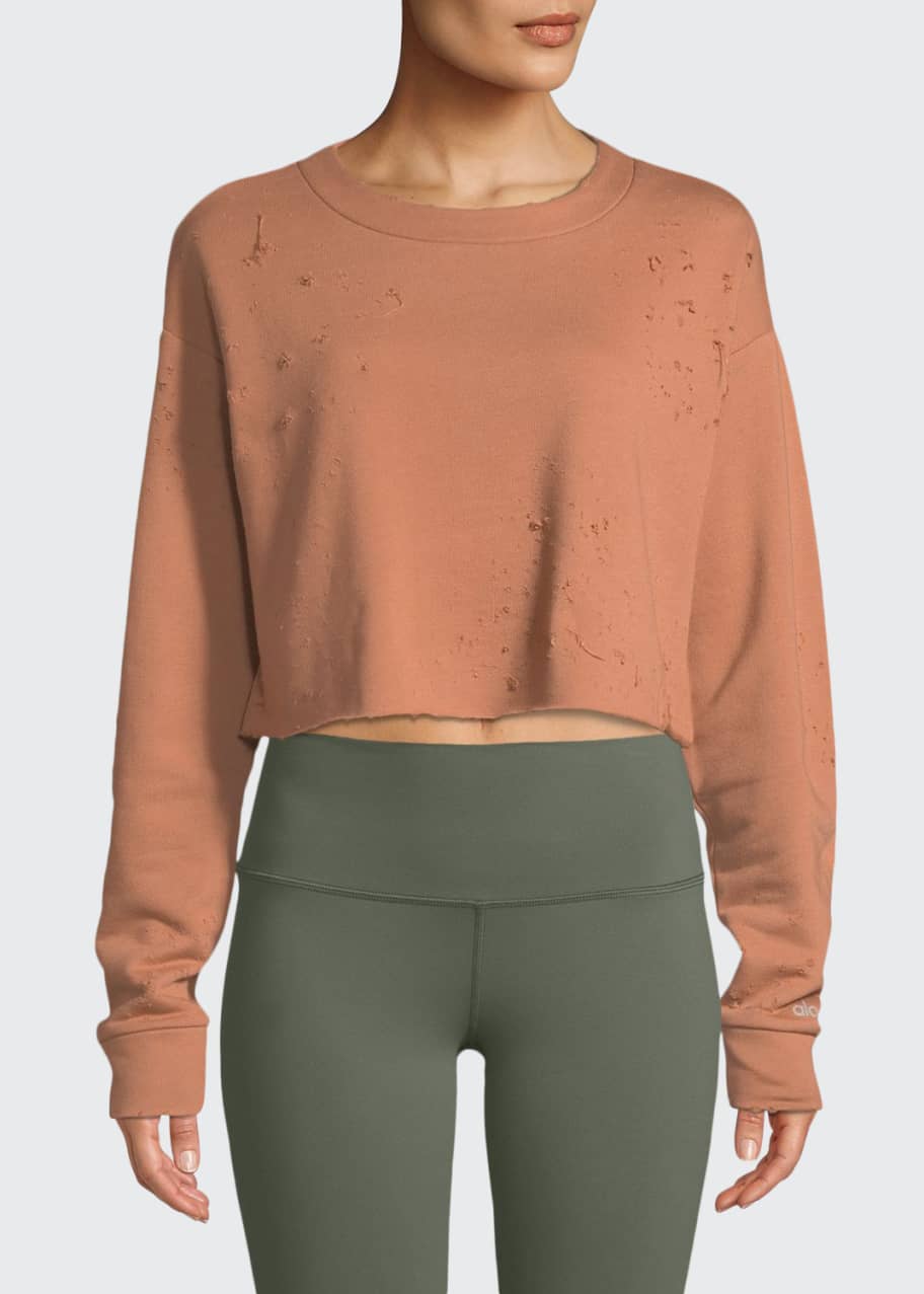 Cropped Fresh Coverup Sweatshirt in Rust by Alo Yoga