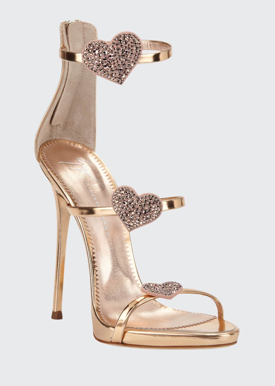 Metallic Leather Heart Sandals