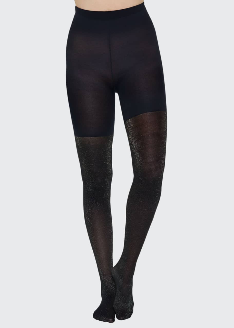 Image 1 of 1: Mid-Thigh Shaper Metallic Shimmer Tights