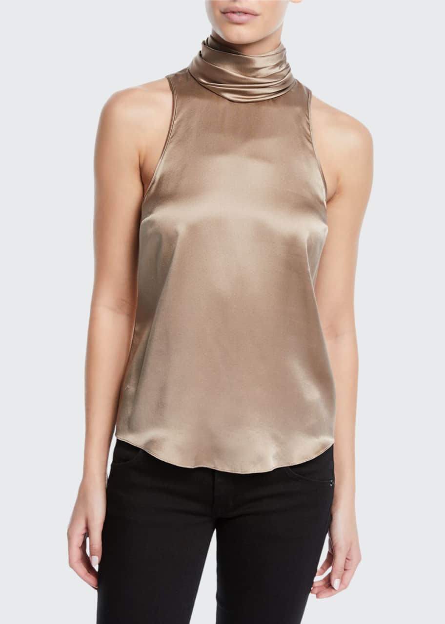 cinq a sept Jazlyn Silk Sleeveless Turtleneck Top Bergdorf Goodman