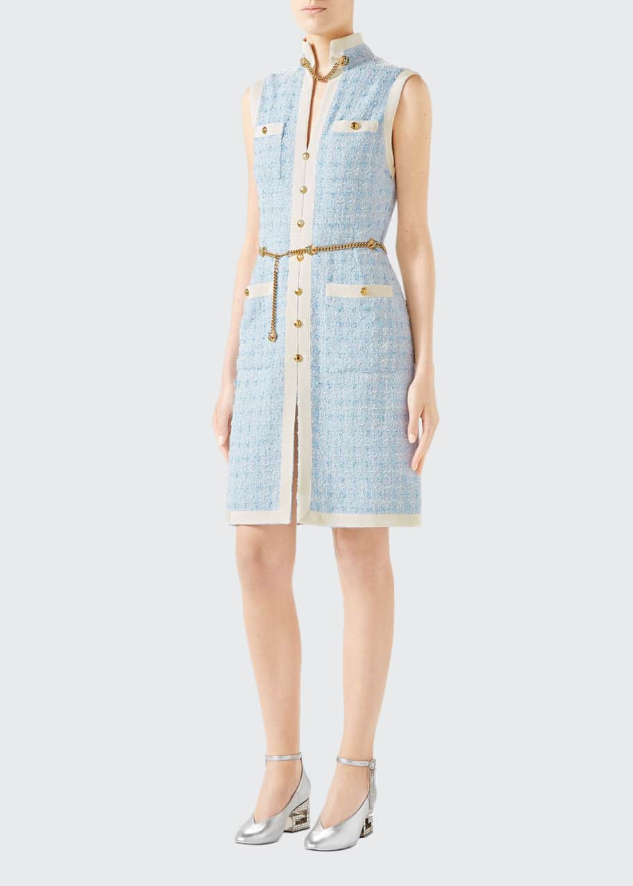 Gucci Sleeveless Short Tweed Dress with Chain Belt - Bergdorf Goodman