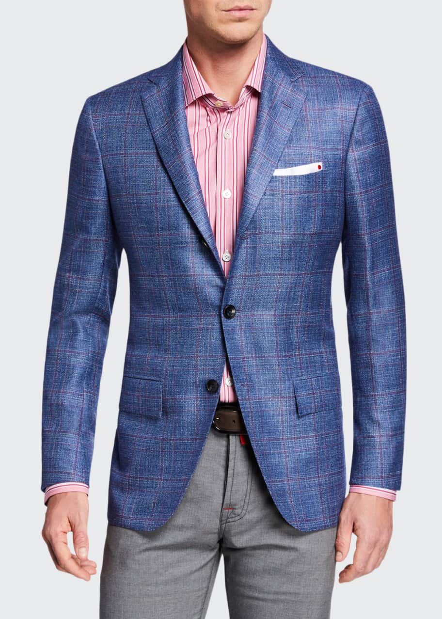 Kiton Men's Cashmere/Linen Plaid Sport Coat Bergdorf Goodman