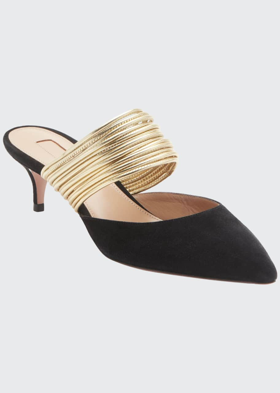 Aquazzura New Rendez Vous Strappy Kitten-Heel Mules - Bergdorf Goodman