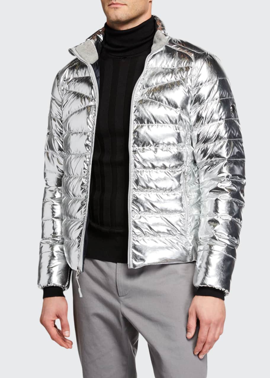 Ralph Lauren Polo Sport Metalic Silver Down Puffer Jacket Faux Fur Hood XL