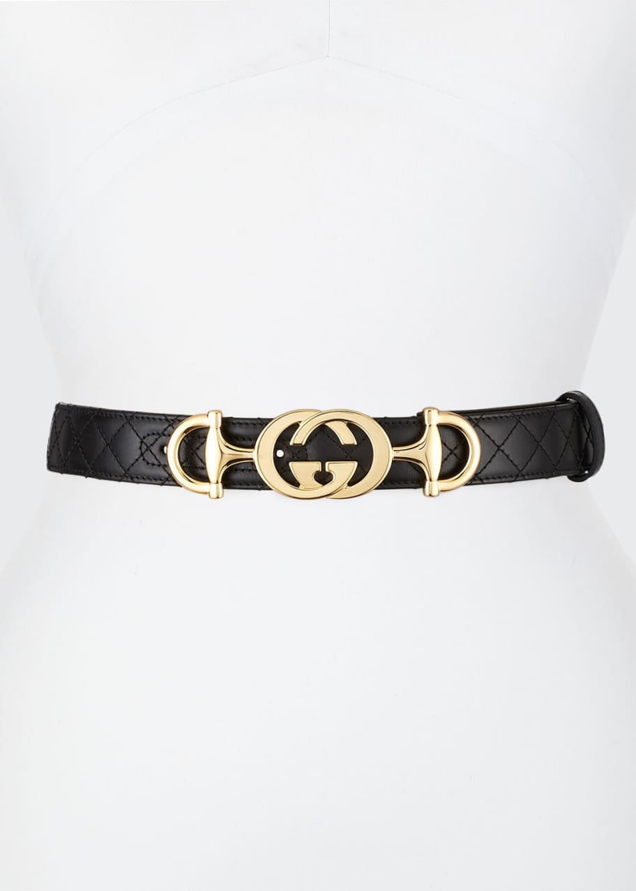 Gucci leather belt with interlocking g horsebit discount