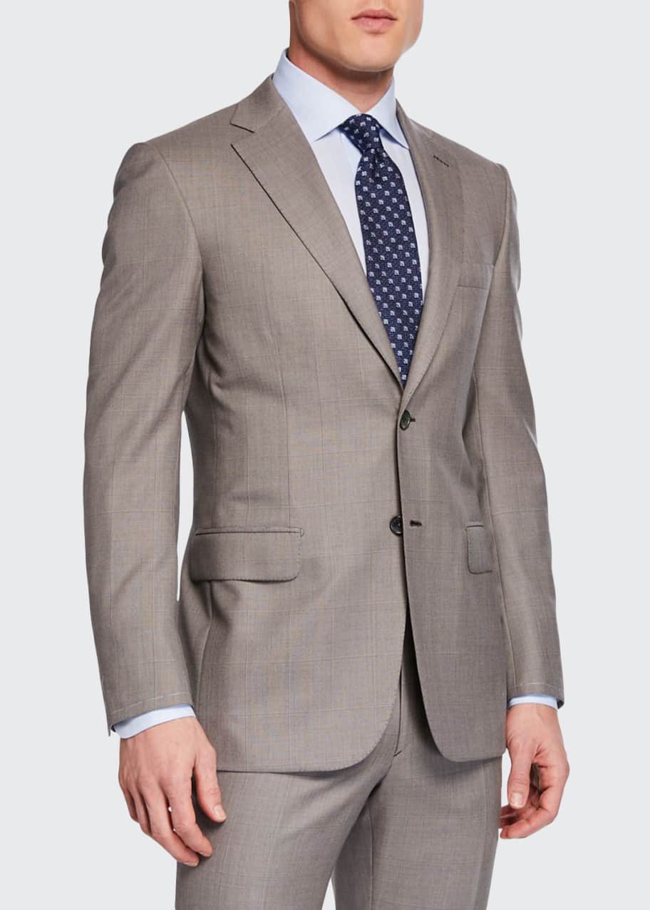 Brioni Men's Taupe Windowpane TwoPiece Suit Bergdorf Goodman