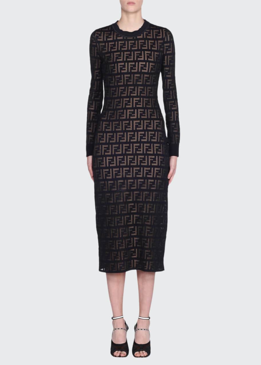 Fendi Long Sleeve Logo Jacquard Bodycon Dress Bergdorf Goodman