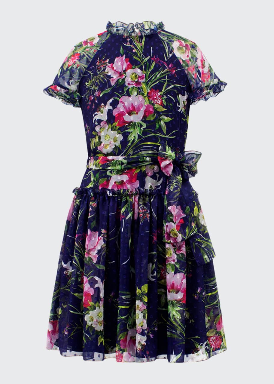 David Charles Dot Floral Chiffon High-Neck Dress, Size 8-16 - Bergdorf ...