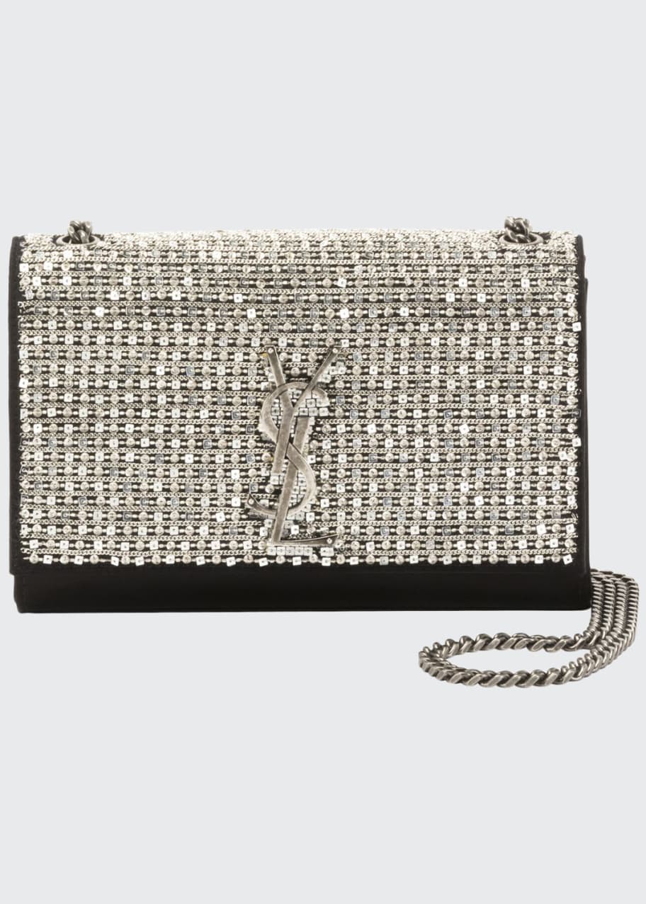 Saint Laurent Kate Small Monogram YSL Crystal Satin Chain Crossbody Bag ...