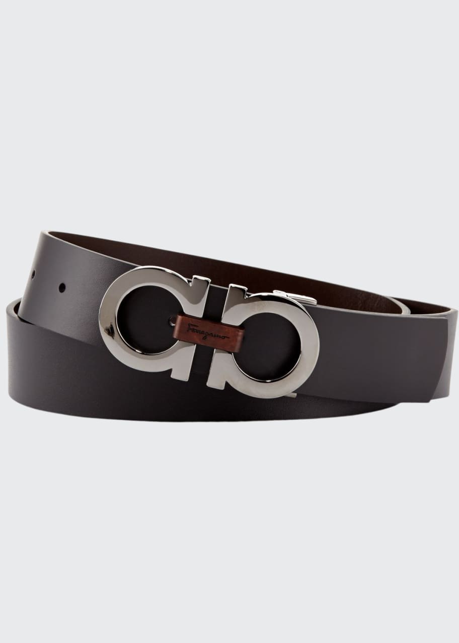 salvatore ferragamo men's double gancini reversible leather belt