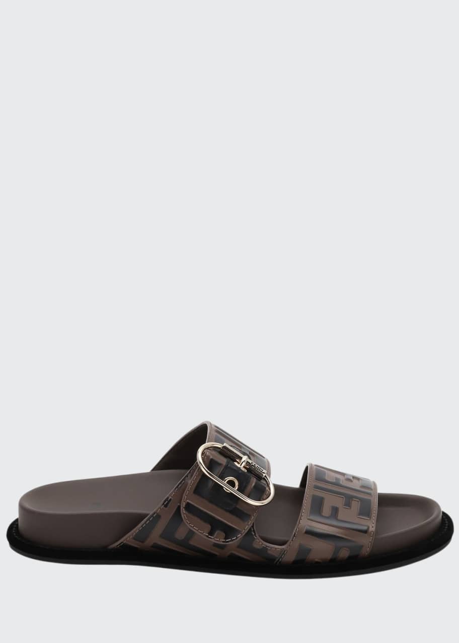 fendi ff leather two band slide sandals