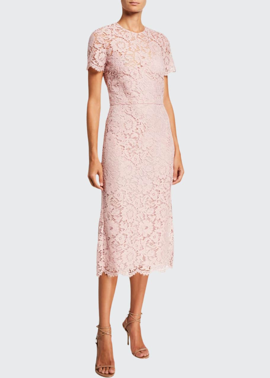 Image 1 of 1: Heavy Lace Illusion Midi Cocktail Dress